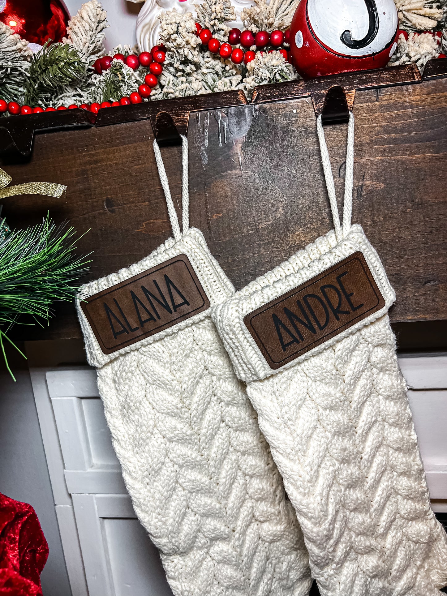 Leatherette Patch Personalized Christmas Stocking