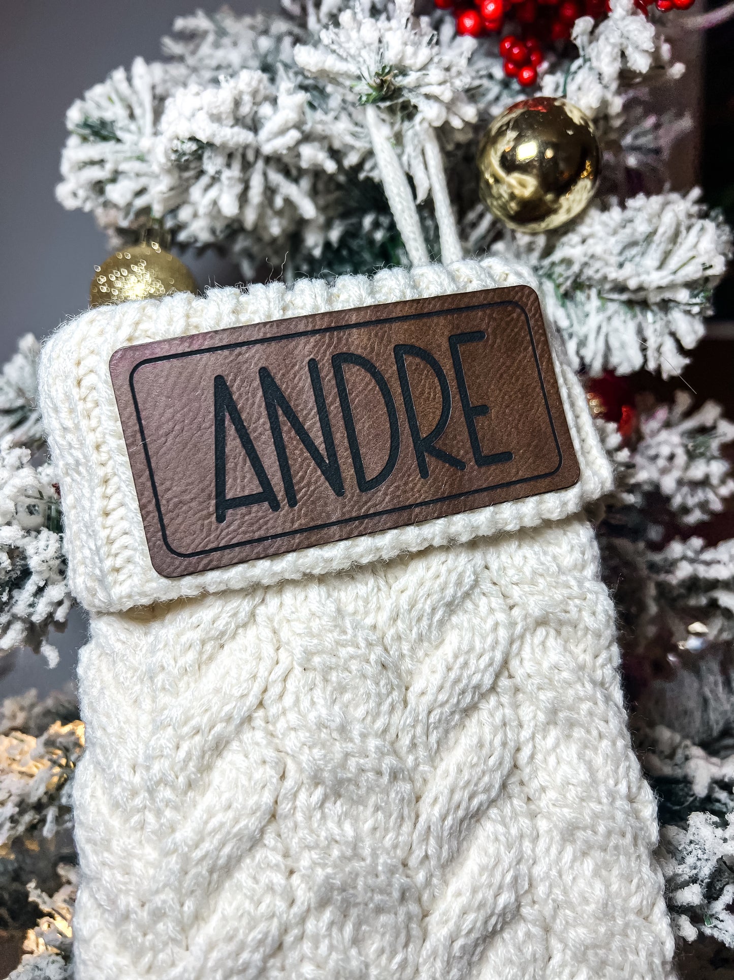 Leatherette Patch Personalized Christmas Stocking