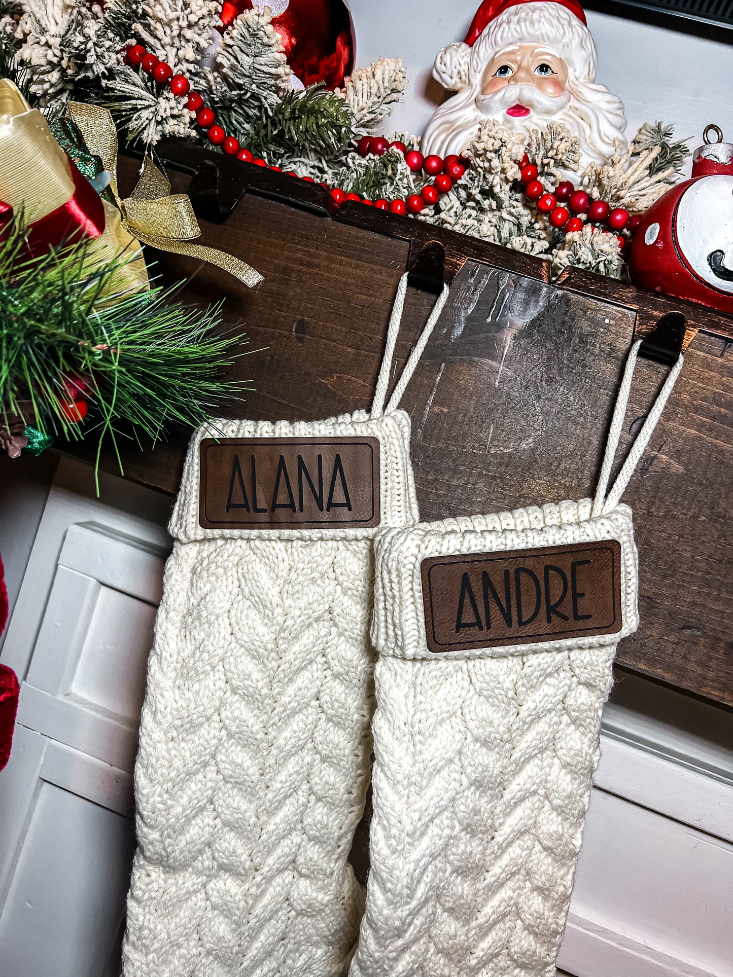 Leatherette Patch Personalized Christmas Stocking